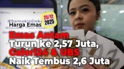 Emas Antam Turun ke 2,57 Juta, Galeri24 & UBS Naik Tembus 2,6 Juta